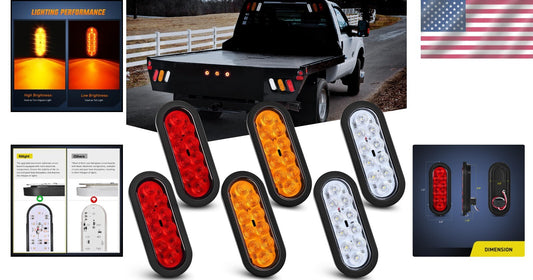 6 LED Trailer Tail Light Set - IP67 Waterproof with Red, Amber & White Lights