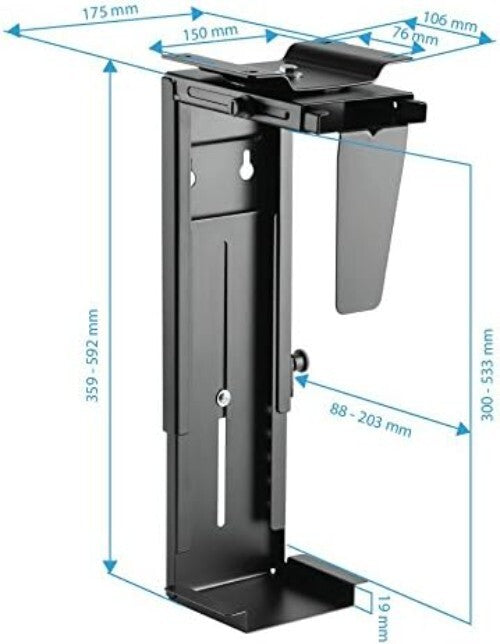 Adjustable Under Desk PC Mount with 360° Swivel - Fits Most Computer Cases