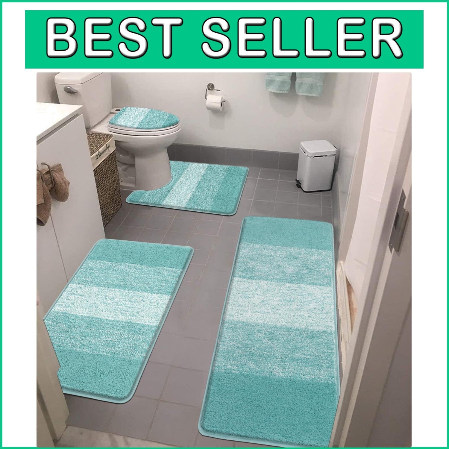 Elegant 4-Piece Teal Bath Set - Soft Rugs with Non-Slip Backing for Bathrooms