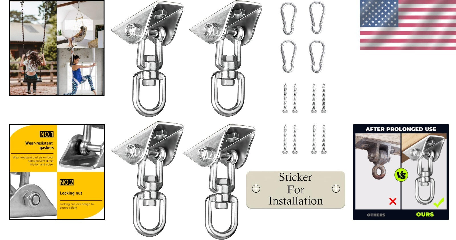 Durable Anti-Rust Heavy Duty Swing Hangers - 2000 LB Capacity - Easy Install