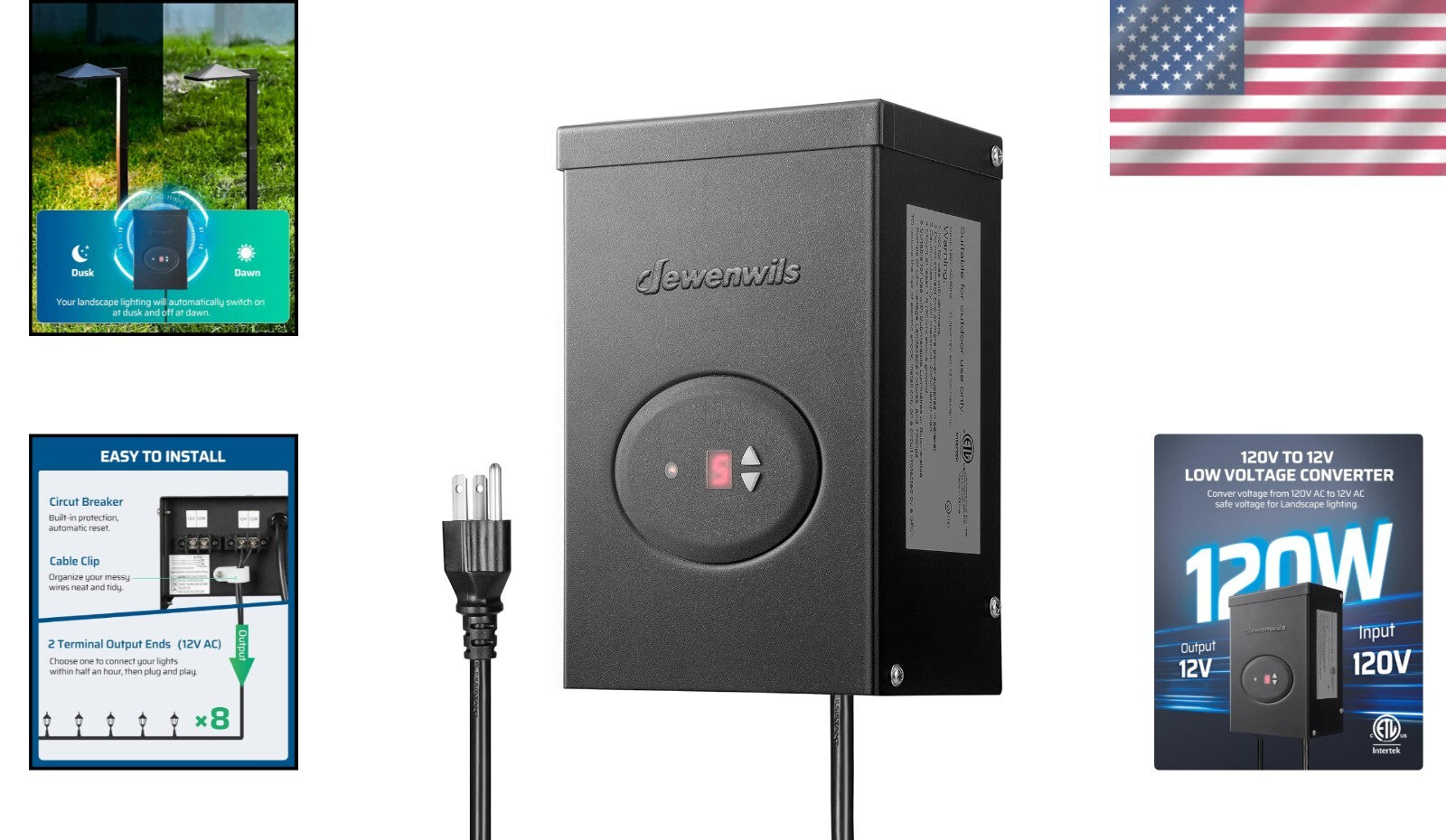 120W Weatherproof Landscape Transformer with Timer and Built-in Photocell Sensor