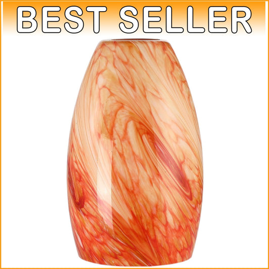 Artistic Hand-Blown Amber Red Lamp Shade - Flush Mount, 7.5''x4.7'' Perfect Fit