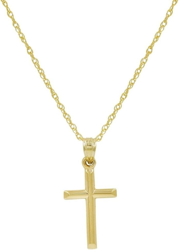 Hallmarked 10K Yellow Gold Cross Pendant with 18/20 Inch Rope Chain - Gift-Ready