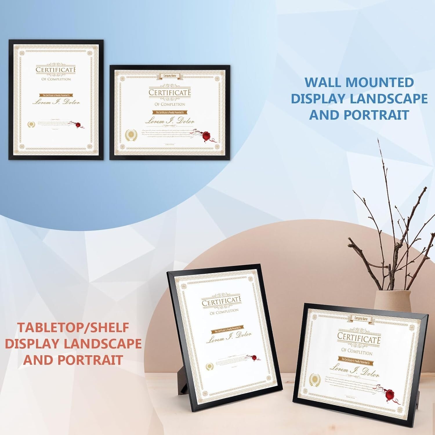 Lightweight 8.5x11 Black Picture Frame Set - Perfect for Certificates and Photos