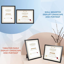 Load image into Gallery viewer, Lightweight 8.5x11 Black Picture Frame Set - Perfect for Certificates and Photos