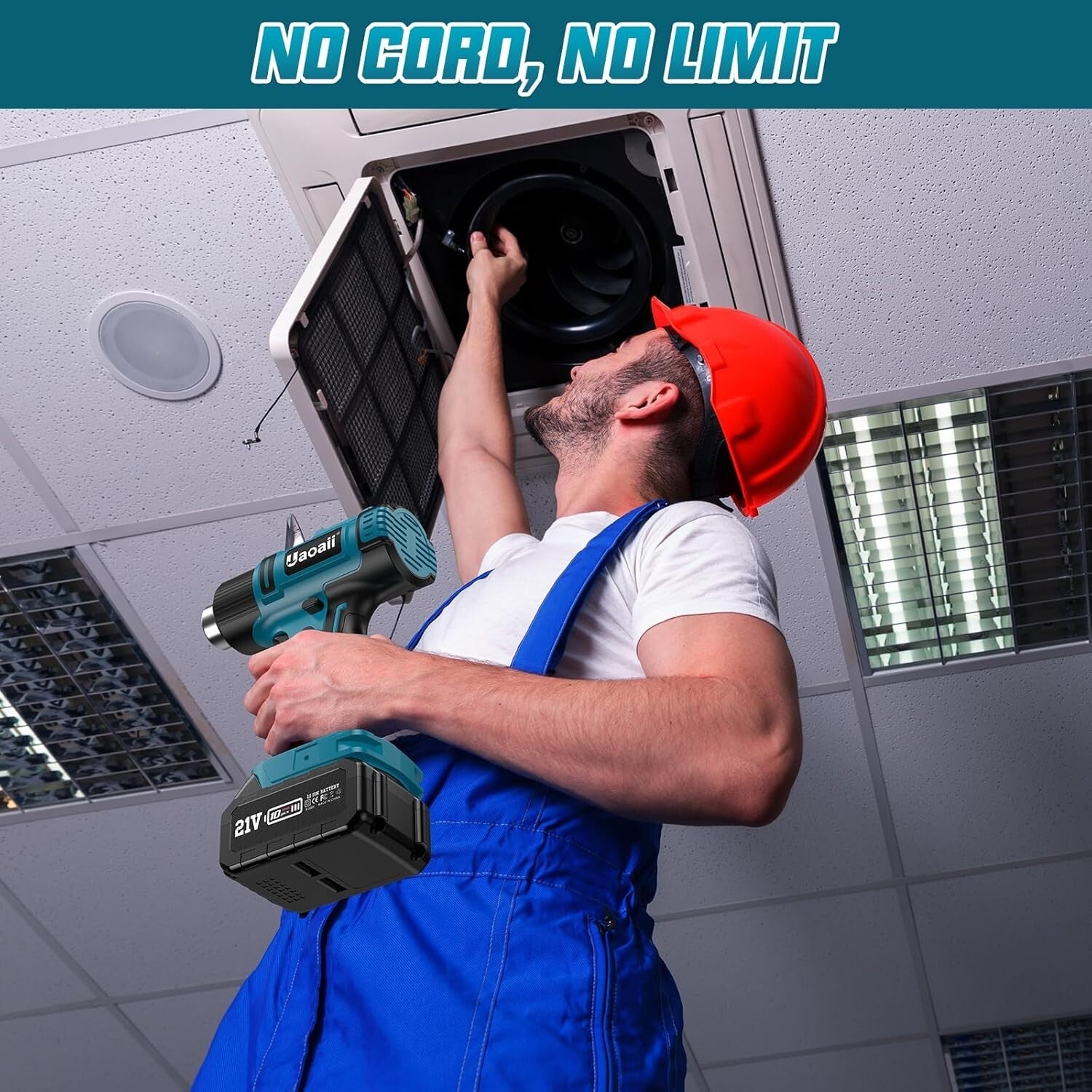 Portable Hot Air Gun Kit - 21V, 4 Nozzle Set, LED & Ergonomic Design, 1022°F