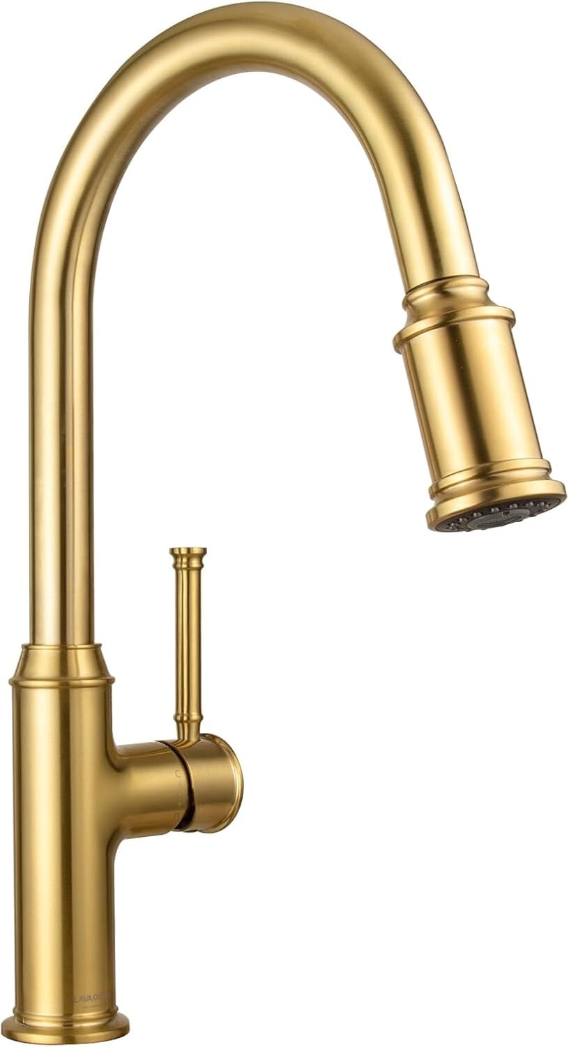 High Arc Brushed Bronze Kitchen Faucet with Dual Function Sprayer and Deck Plate