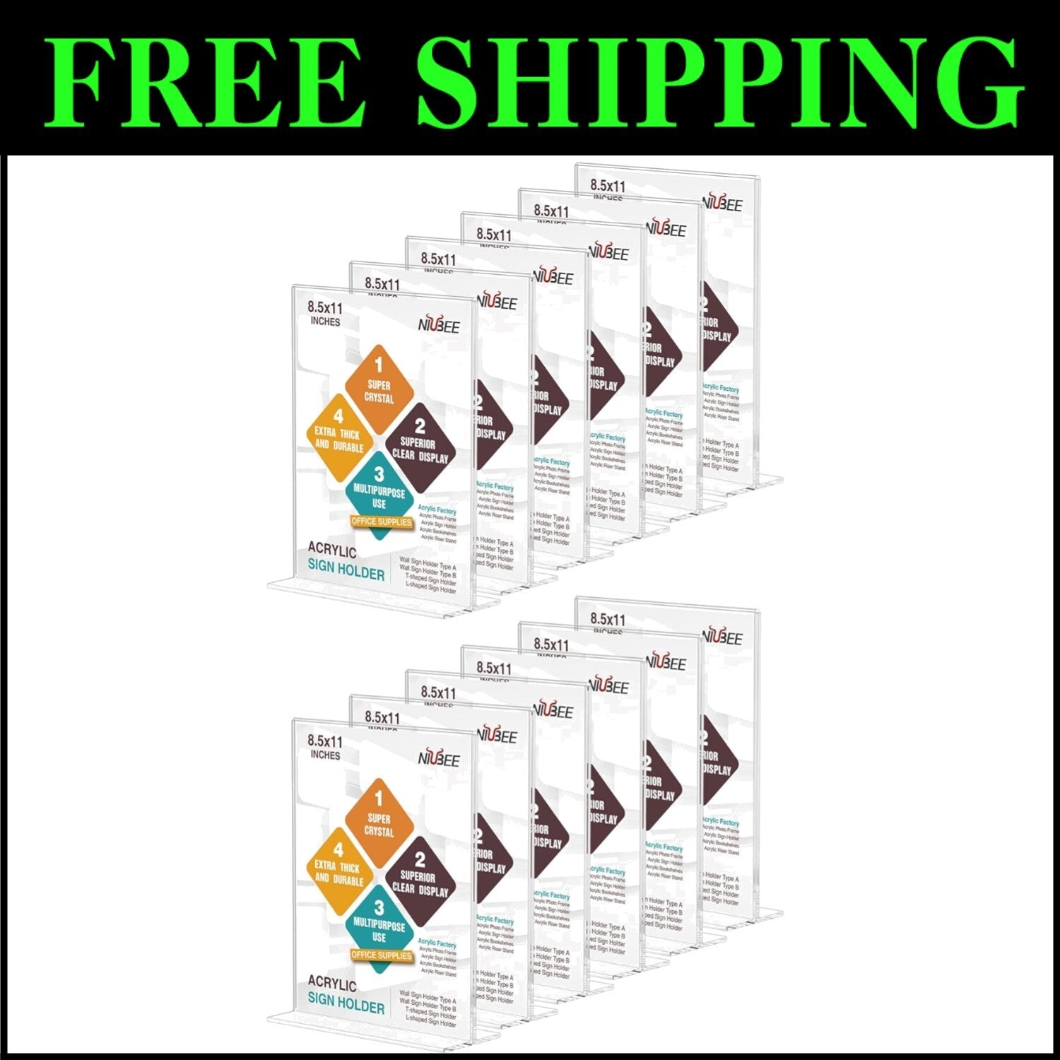 12 Count Acrylic T-Shape Sign Holders - 8.5 x 11 Inches for Effective Marketing