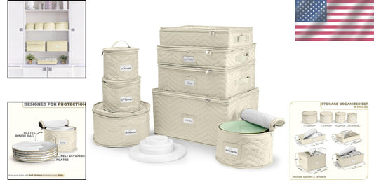 8-Piece Quilted Dish Storage Containers for Safe Moving & Elegant Organization