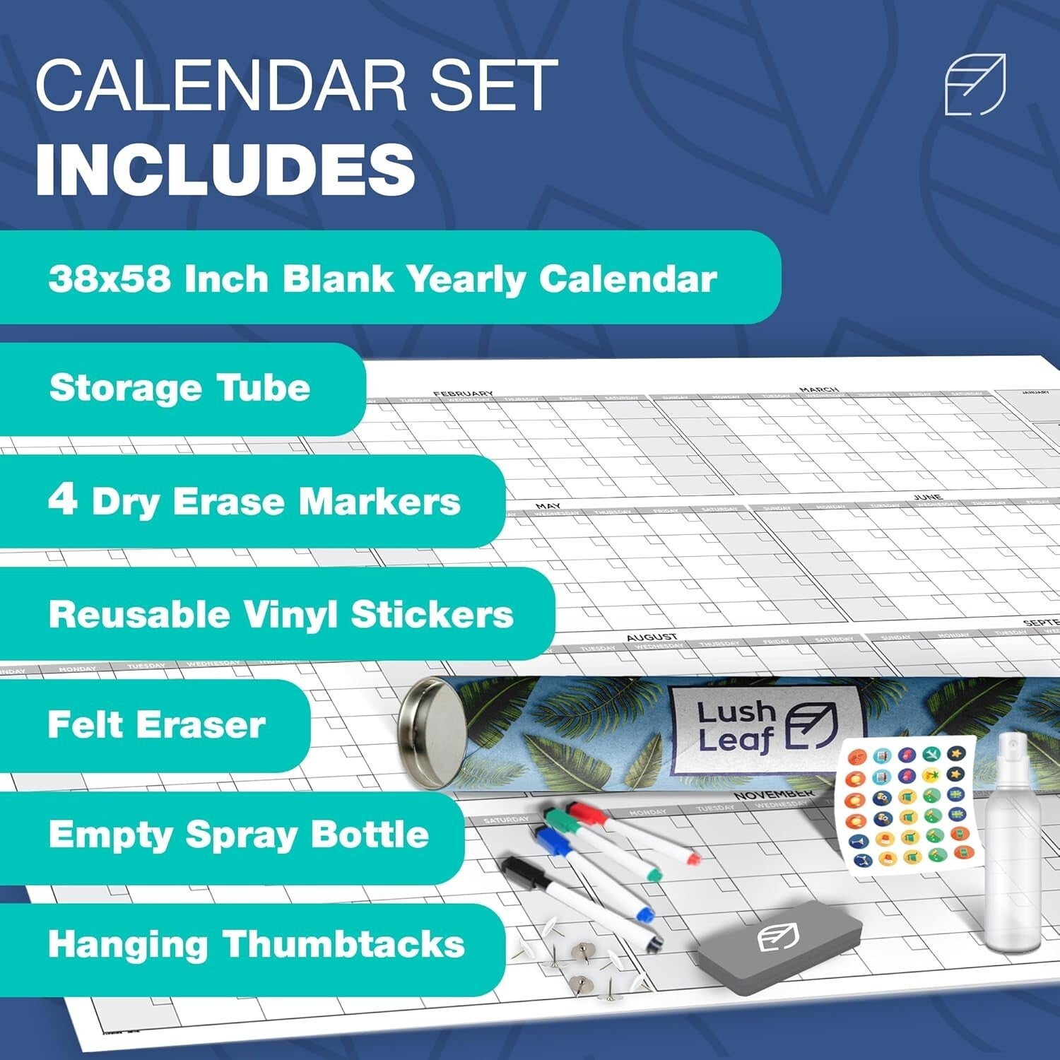Expansive 2025 Undated Dry Erase Calendar - Ideal for Home, Office & Classroom