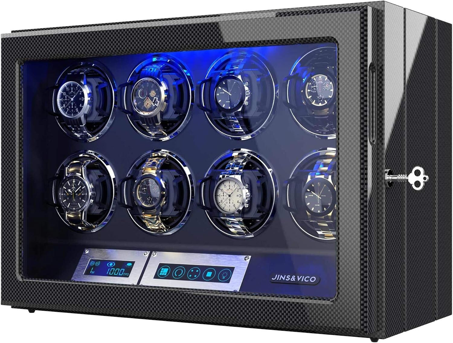 Elegant Watch Winder with 8 Adjustable Pillows & Built-in LED Light - Gift Ready
