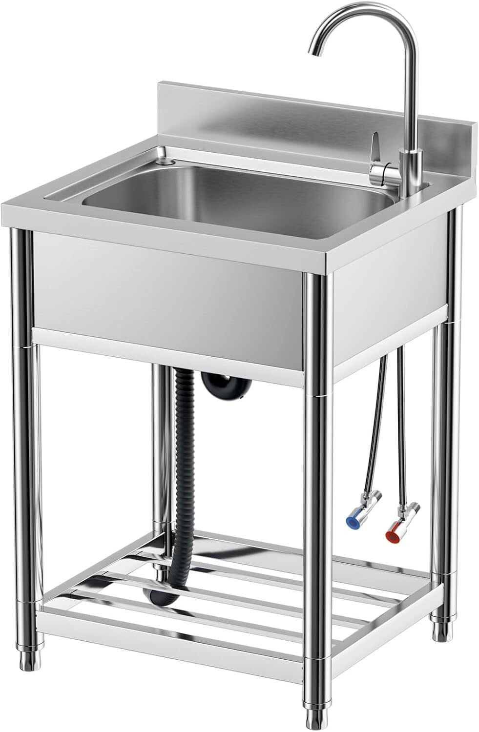 All-in-One 22in Stainless Steel Kitchen Sink Set with Integrated Storage Shelves