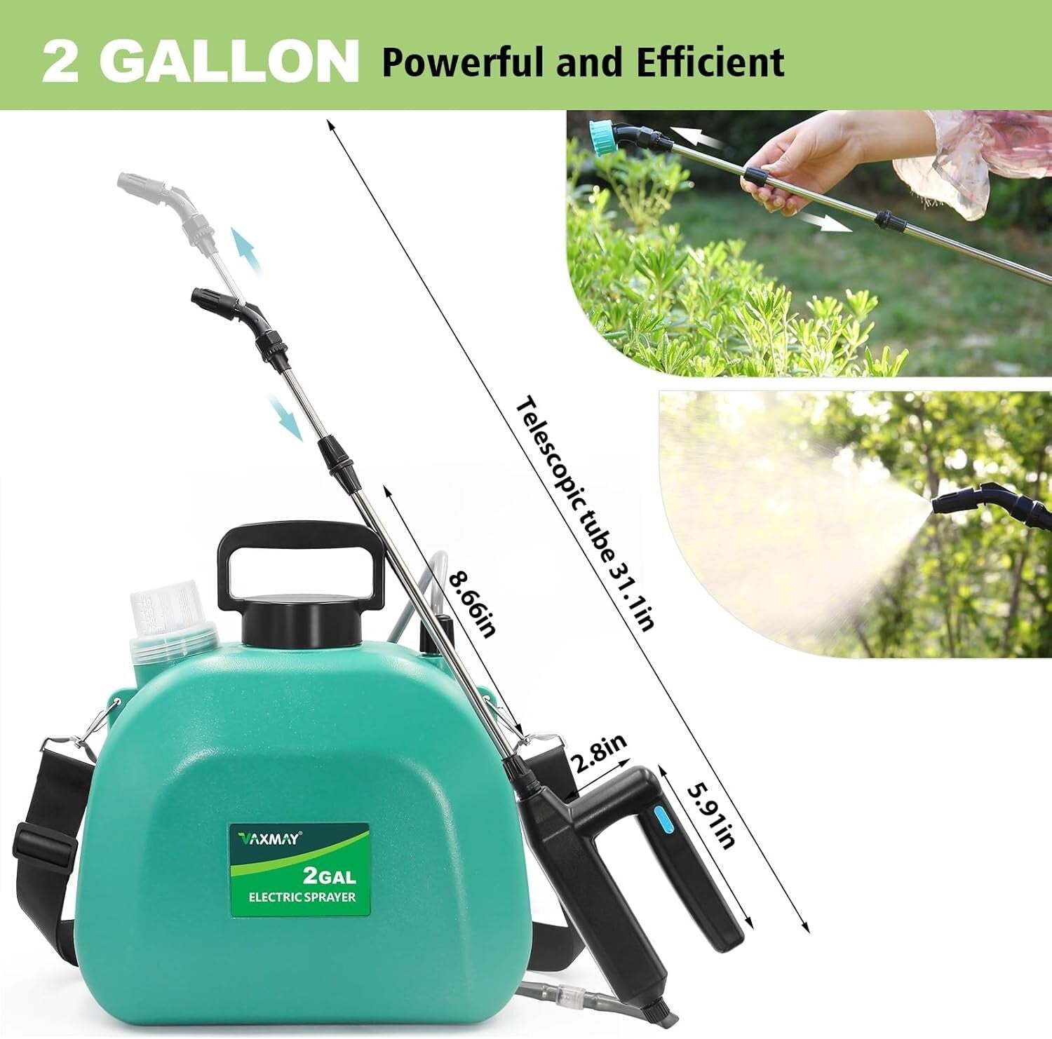 Powerful Battery-Powered Electric Sprayer 2 Gallon with Adjustable Nozzles