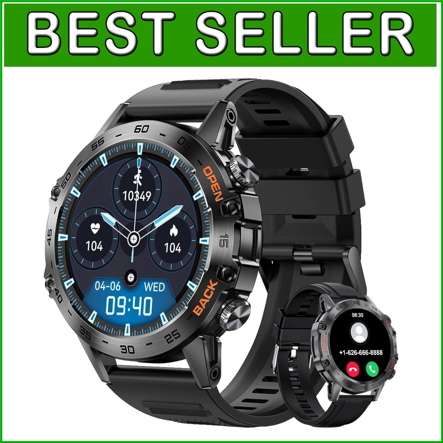 All-in-One Military Smart Watch with Health Tracker & HD Touch Screen Display