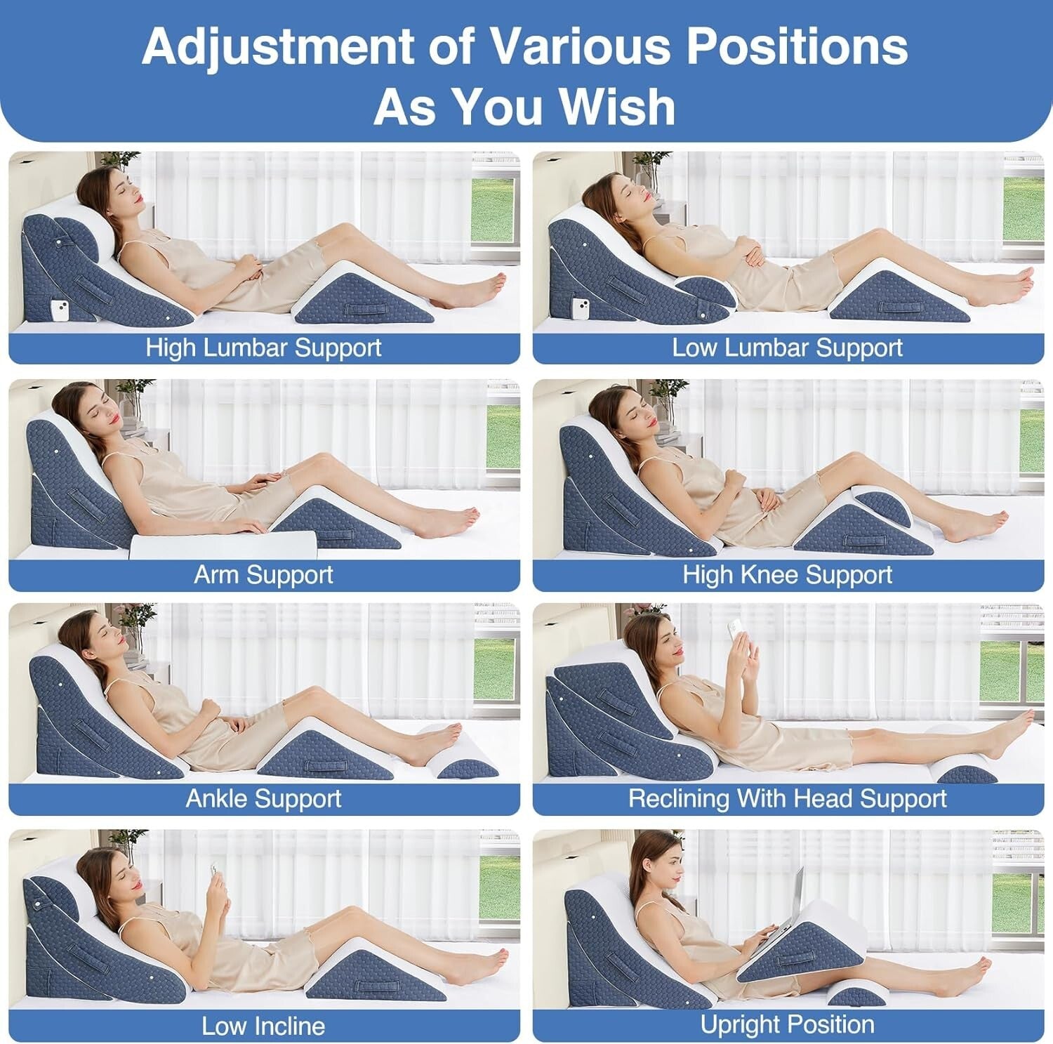 4Pcs Orthopedic Wedge Pillow Set - Gel-Infused Memory Foam for Sleep & Support