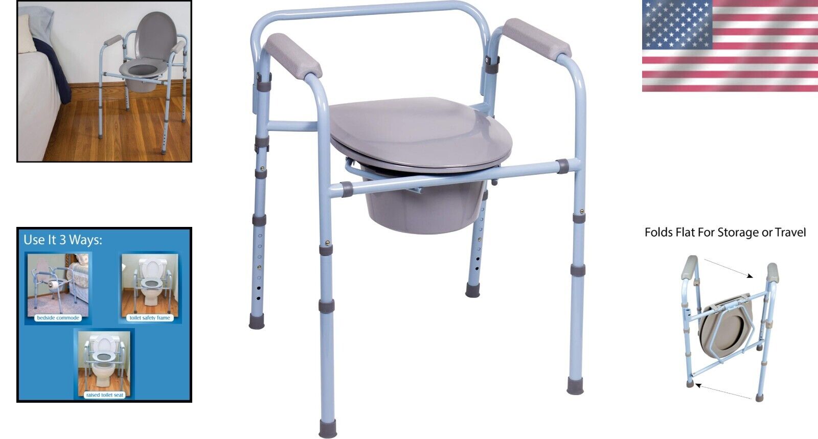 Folding Commode Chair for Seniors - Lightweight Portable Toilet for Camping