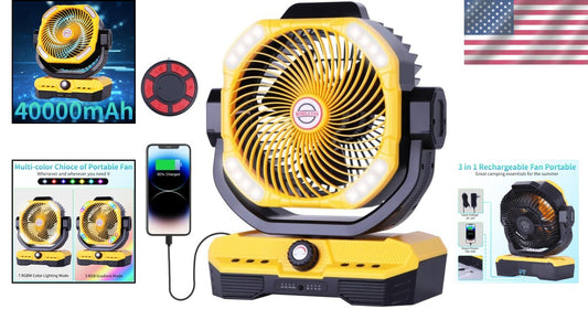 Large Oscillating Fan with Remote Control & Super Bright LED - Ideal for Camping