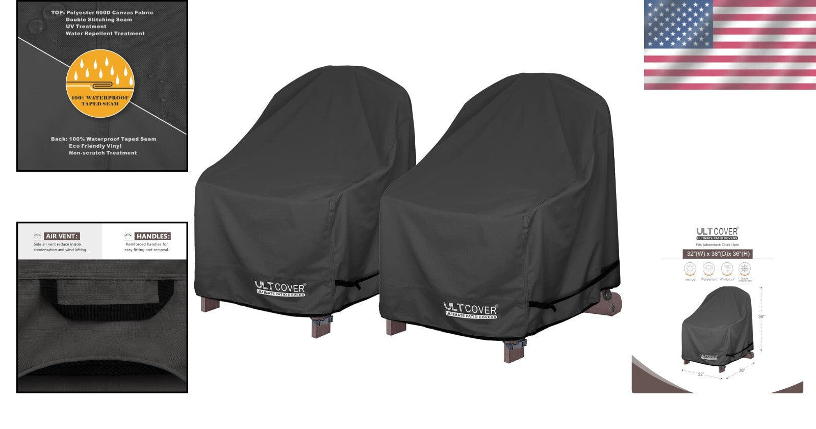 2-Pack Waterproof Patio Adirondack Chair Covers - Adjustable for Perfect Fit