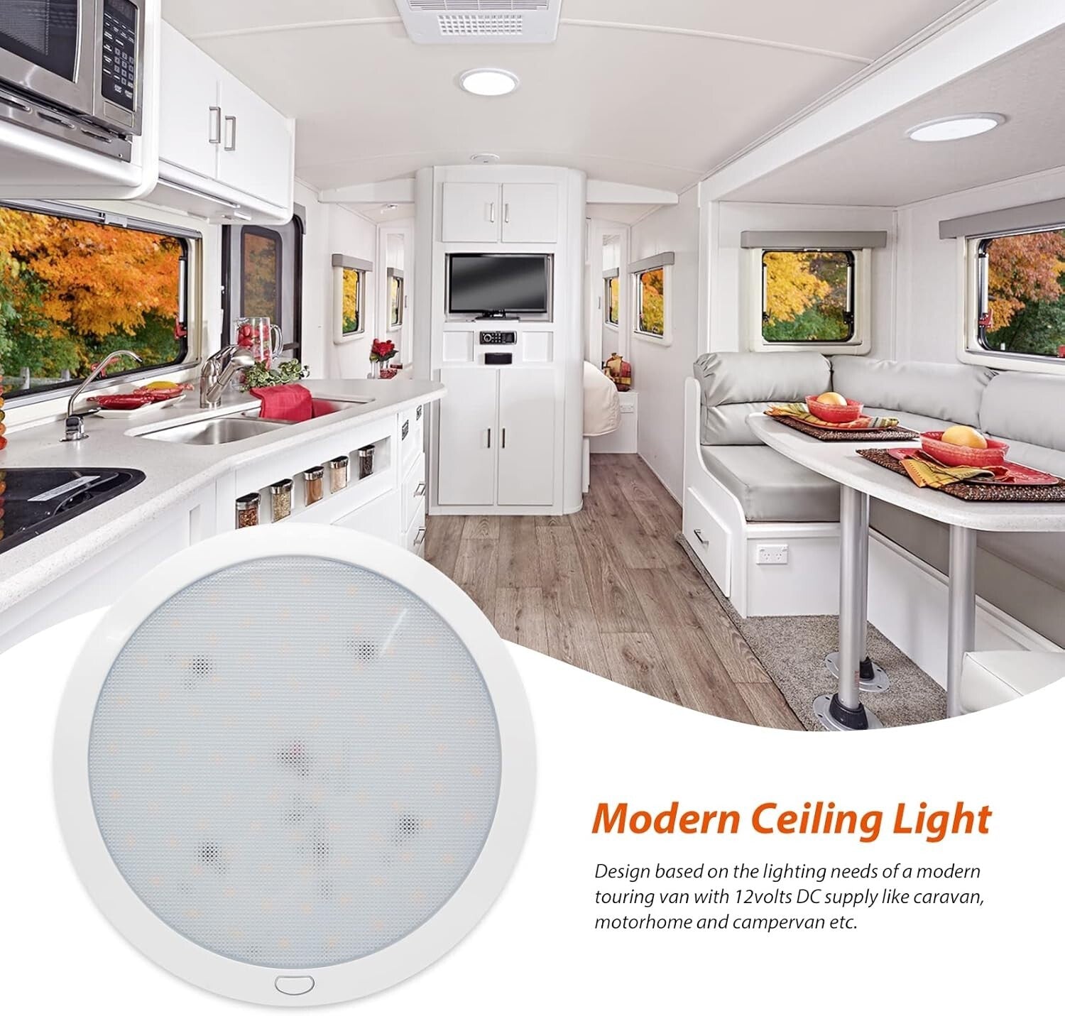 Versatile 12V LED Ceiling Light - Dimmable with Push Button Control, 8.5-Inch