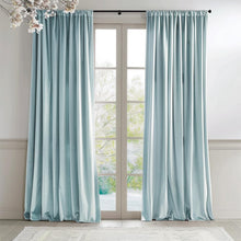 Load image into Gallery viewer, Velvet Room Darkening Curtains with Thermal Insulation - Misty Blue, 2 Panels