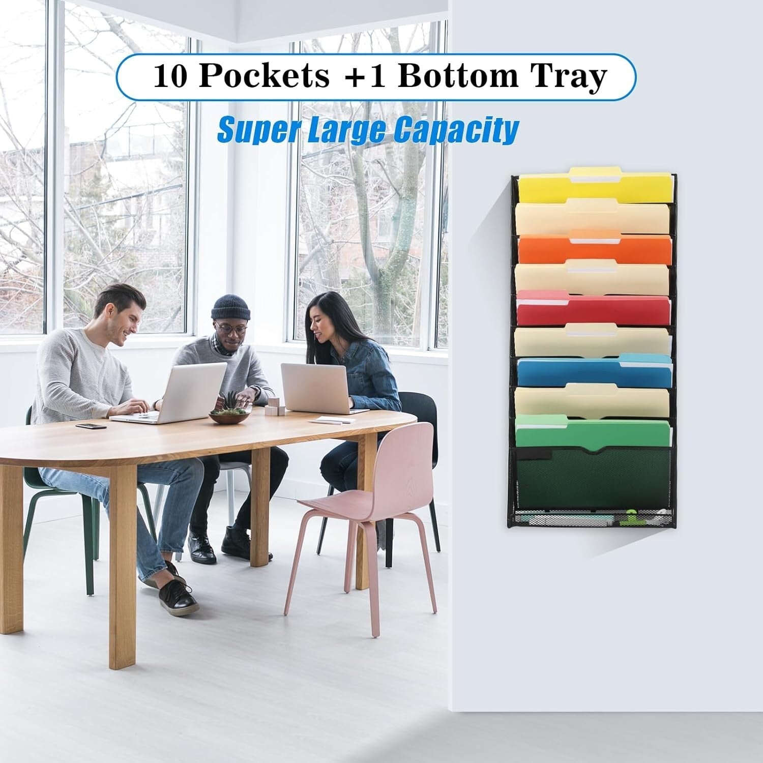 10-Tier Wall File Organizer: Sleek Metal Hanging Rack for Home Office Style
