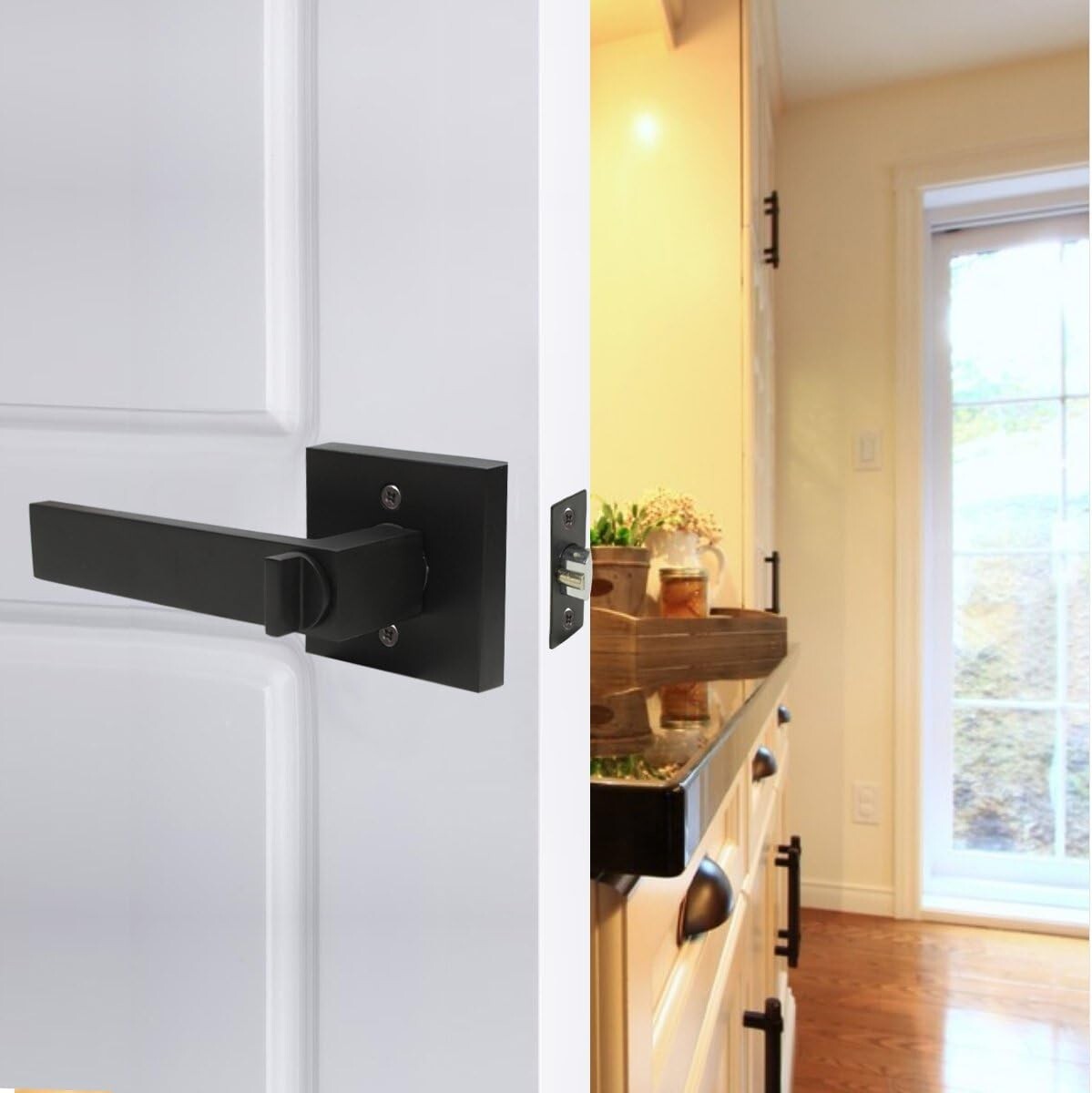 6 Pack Matte Black Keyed Alike Door Handles - Secure and Stylish Entry Solution