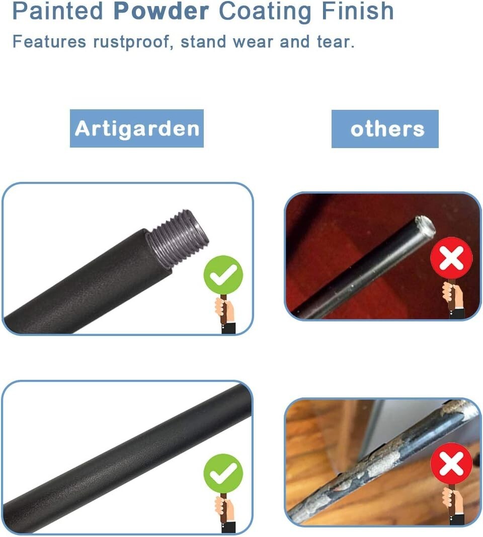 Rust-Resistant Adjustable Shepherd Hooks, 92" High with 5 Base Prongs - Black