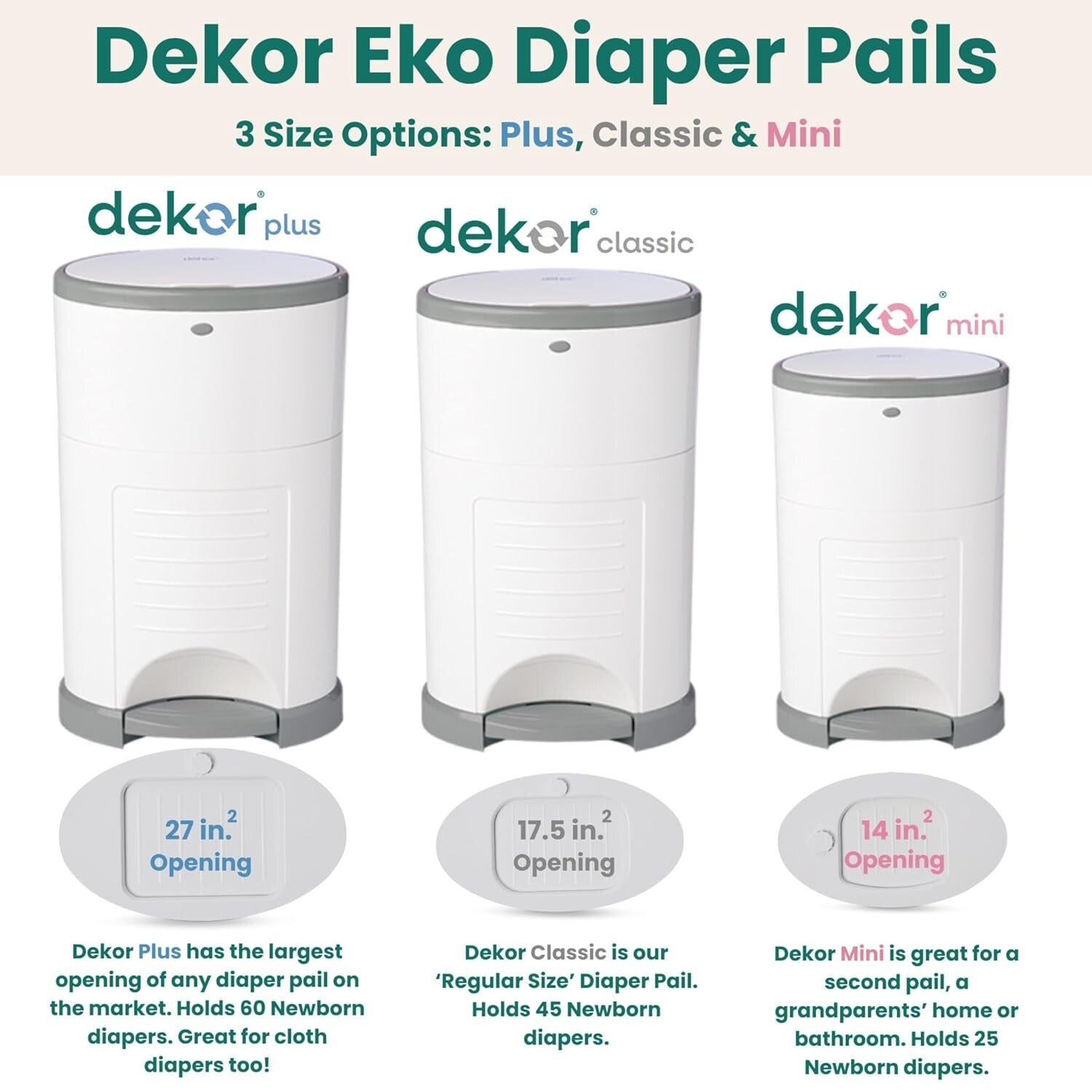EKO Classic Diaper Pail with Year’s Refills - Stylish, Eco-Friendly & Functional