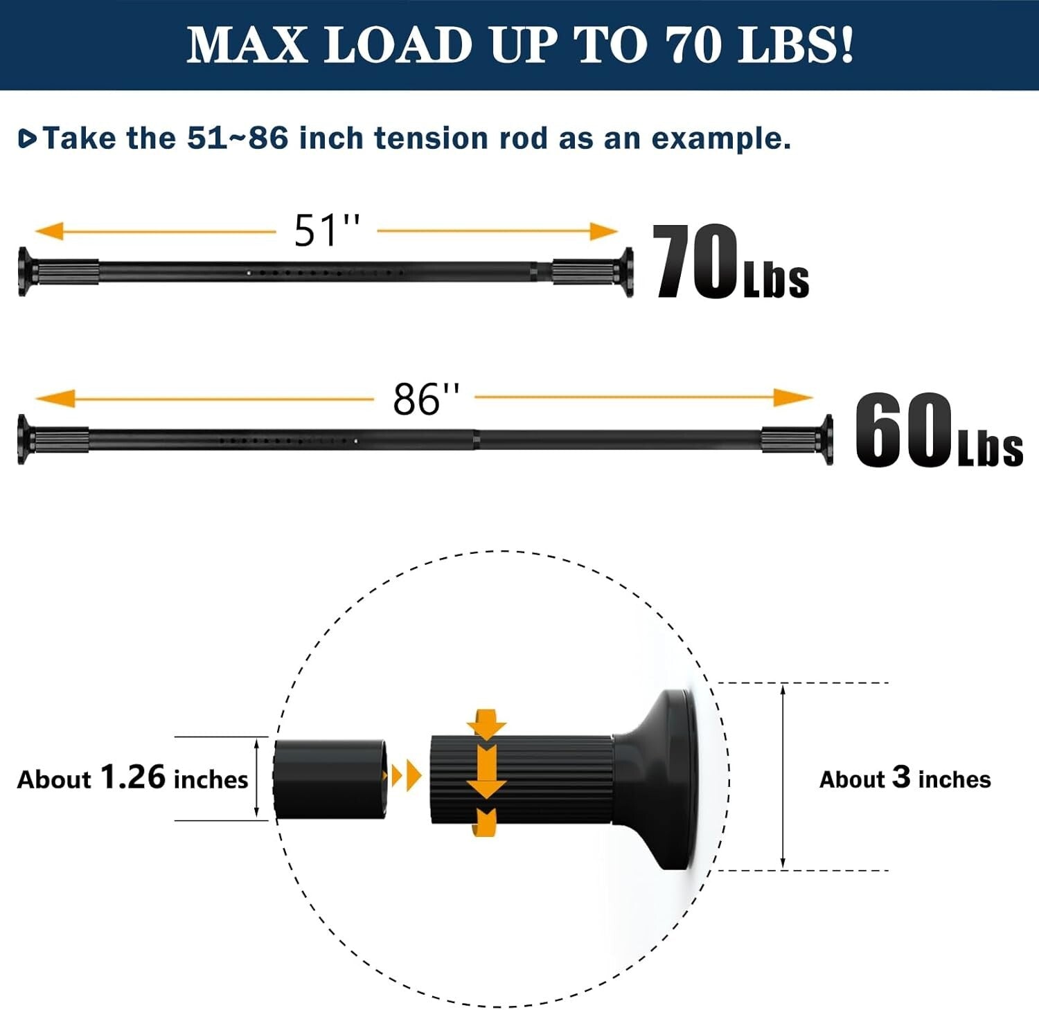 Elegant Dual-End Adjustable Tension Curtain Rod - 51-166 Inch for Indoor/Outdoor