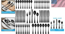 Load image into Gallery viewer, Retro-Inspired 50-Piece Black Stainless Steel Flatware Set for Stylish Dining