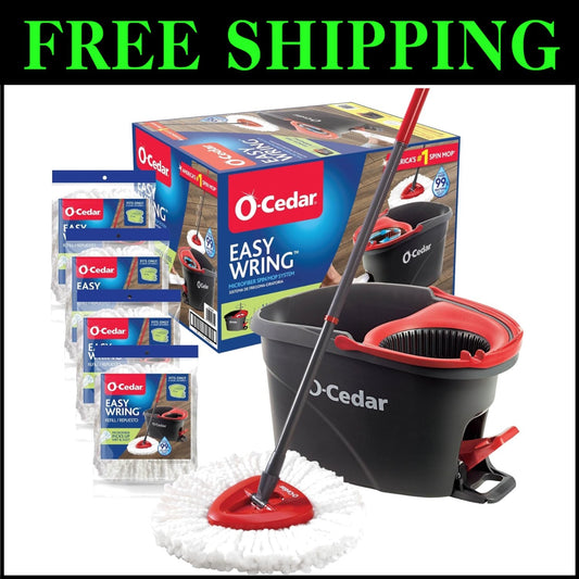 EasyWring Microfiber Spin Mop & Bucket with 4 Refill Heads - Hands-Free Cleaning