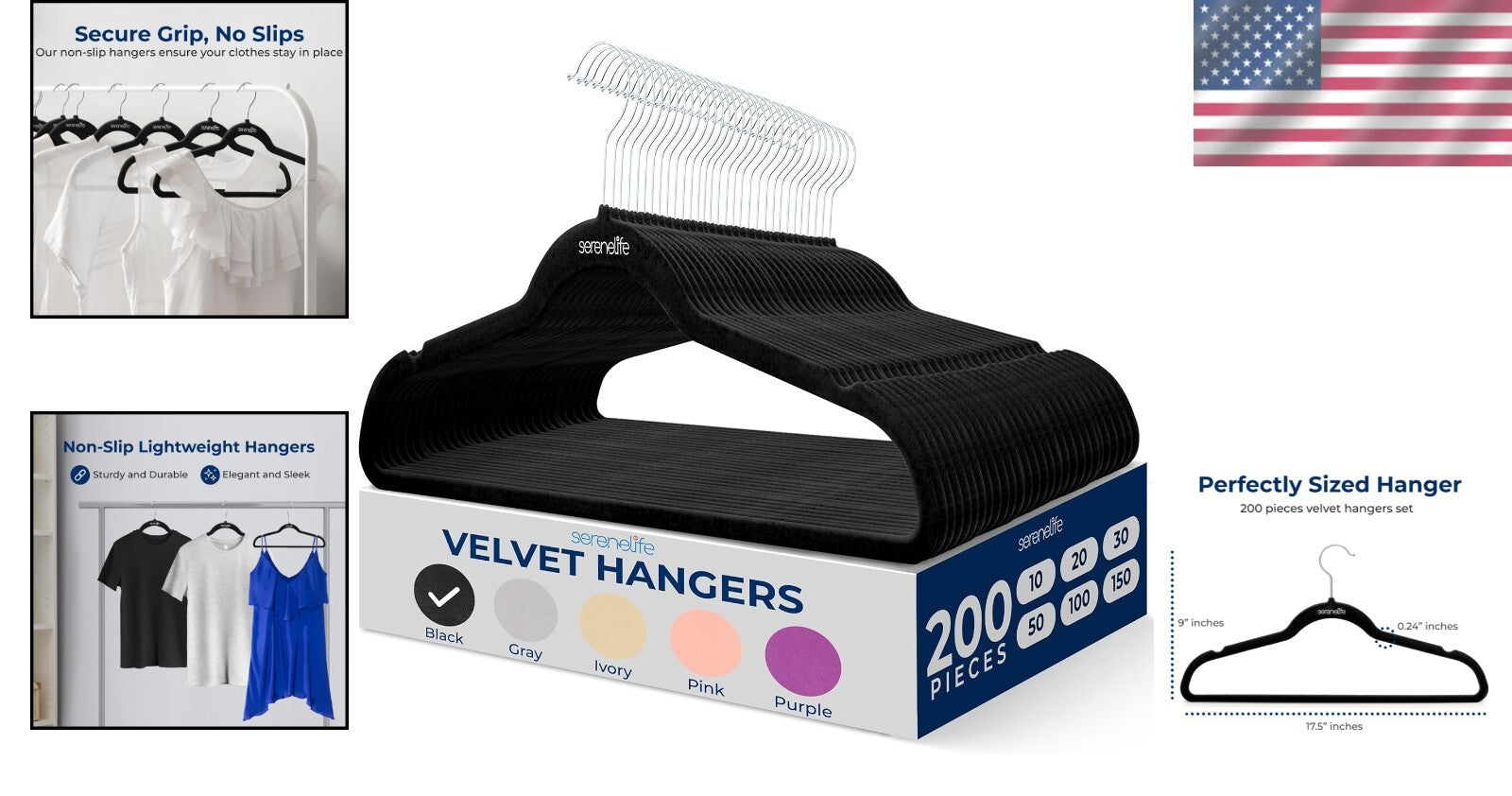 Heavy-Duty Ultra-Thin Velvet Hangers - 200 Pack, Ideal for Space-Saving Closets