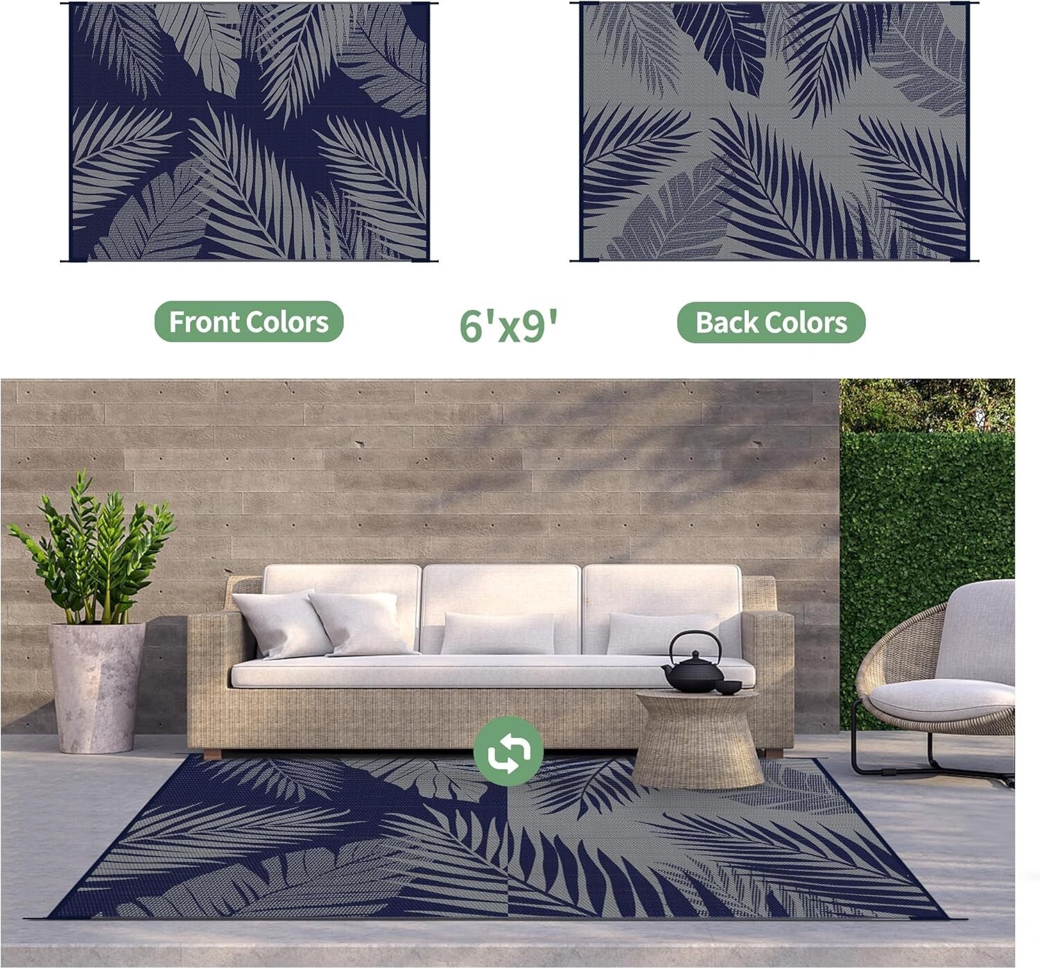 Versatile 6' x 9' Reversible Plastic Outdoor Rug - Patio, RV & Camping Essential