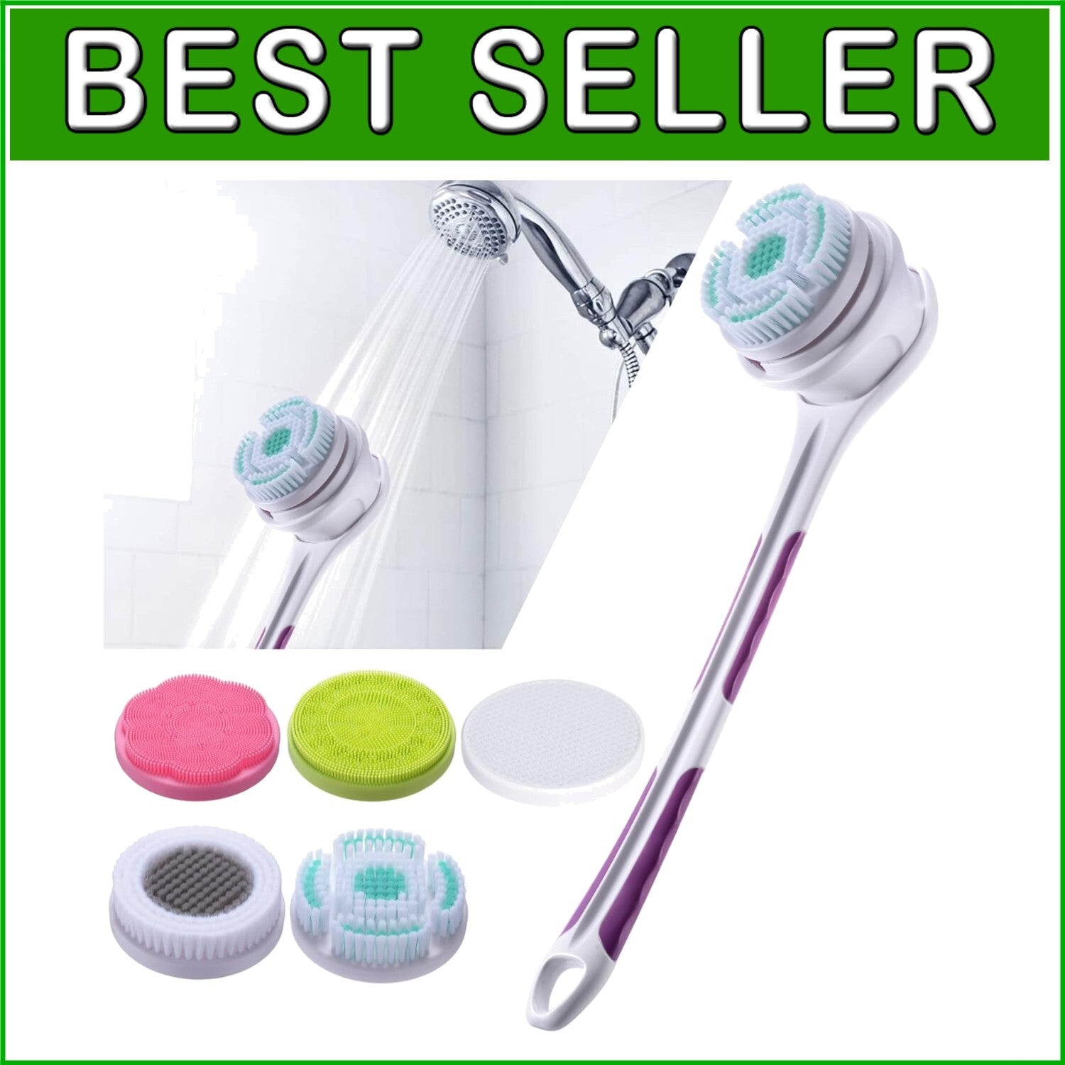 5-in-1 Rechargeable Electric Body Brush - Long Handle Exfoliating Scrubber