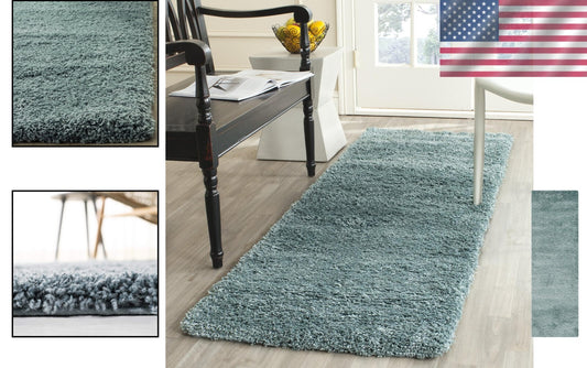 Plush Light Blue California Shag Runner Rug - 2'3" x 7' for High Traffic Areas