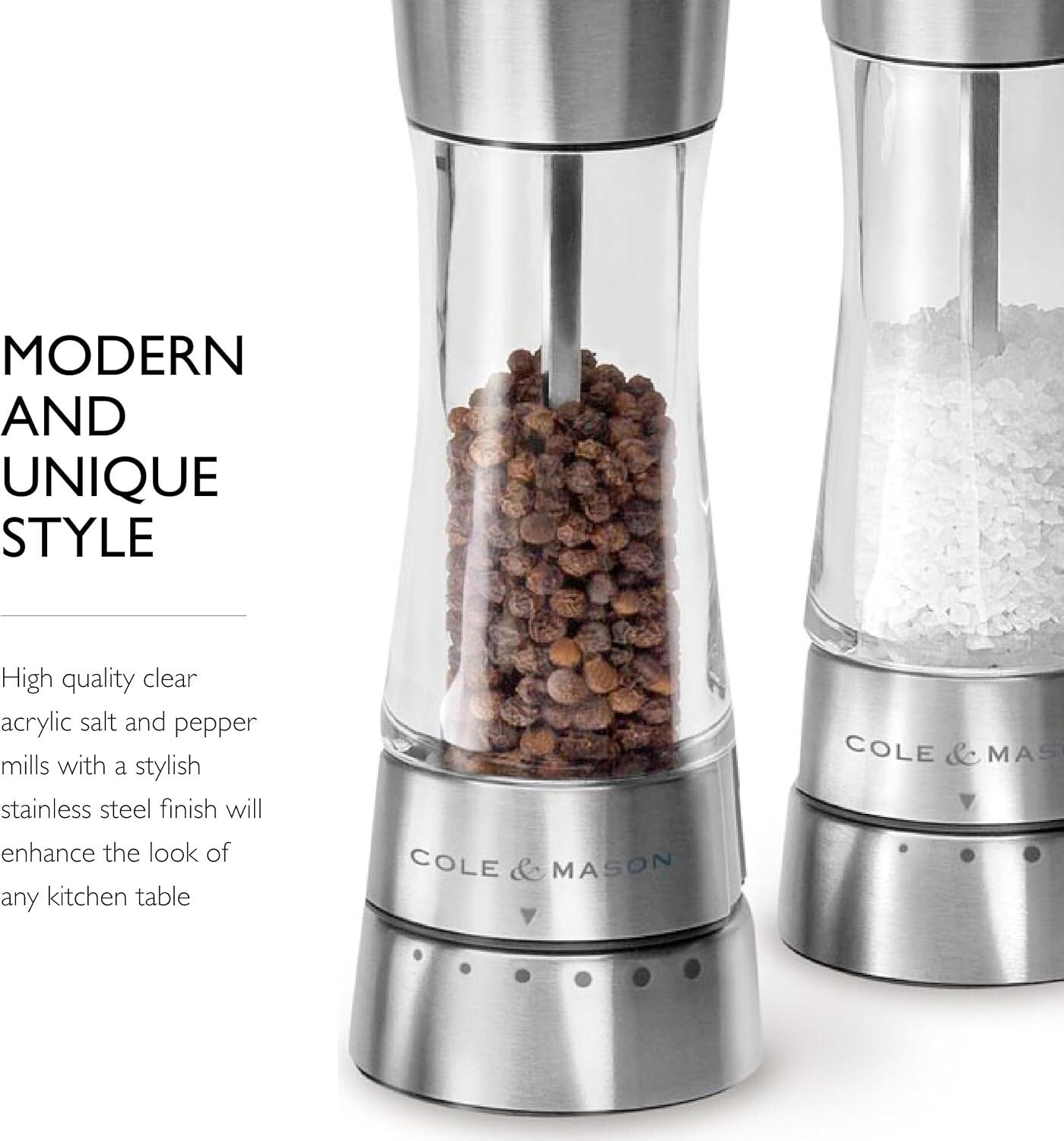 Chic Stainless Steel and Acrylic Spice Mills - Elevate Your Culinary Experience