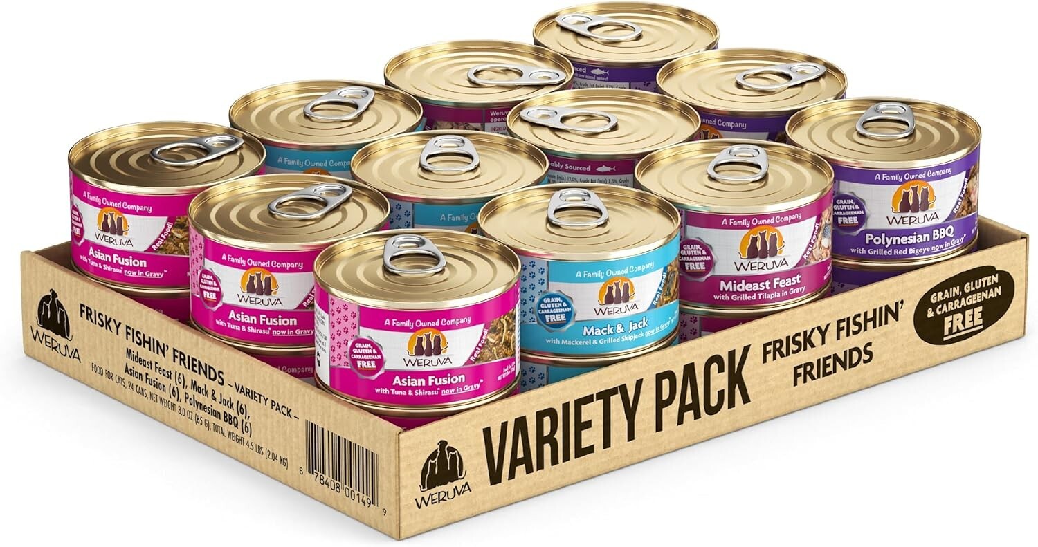 Frisky Fishin' Friends Wet Cat Food Variety Pack - 24 Cans of Seafood Delights