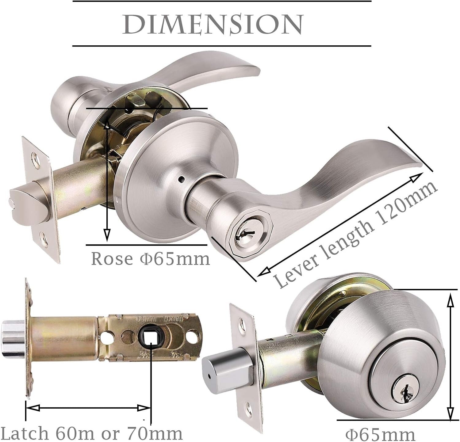 Premium Satin Nickel Lever & Deadbolt Combination lockset - 2 Pack Keyed Alike