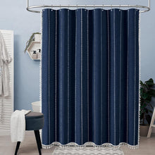 Load image into Gallery viewer, Heavy Duty 96" Long Navy Blue Shower Curtain with Grommet and Tassel Design
