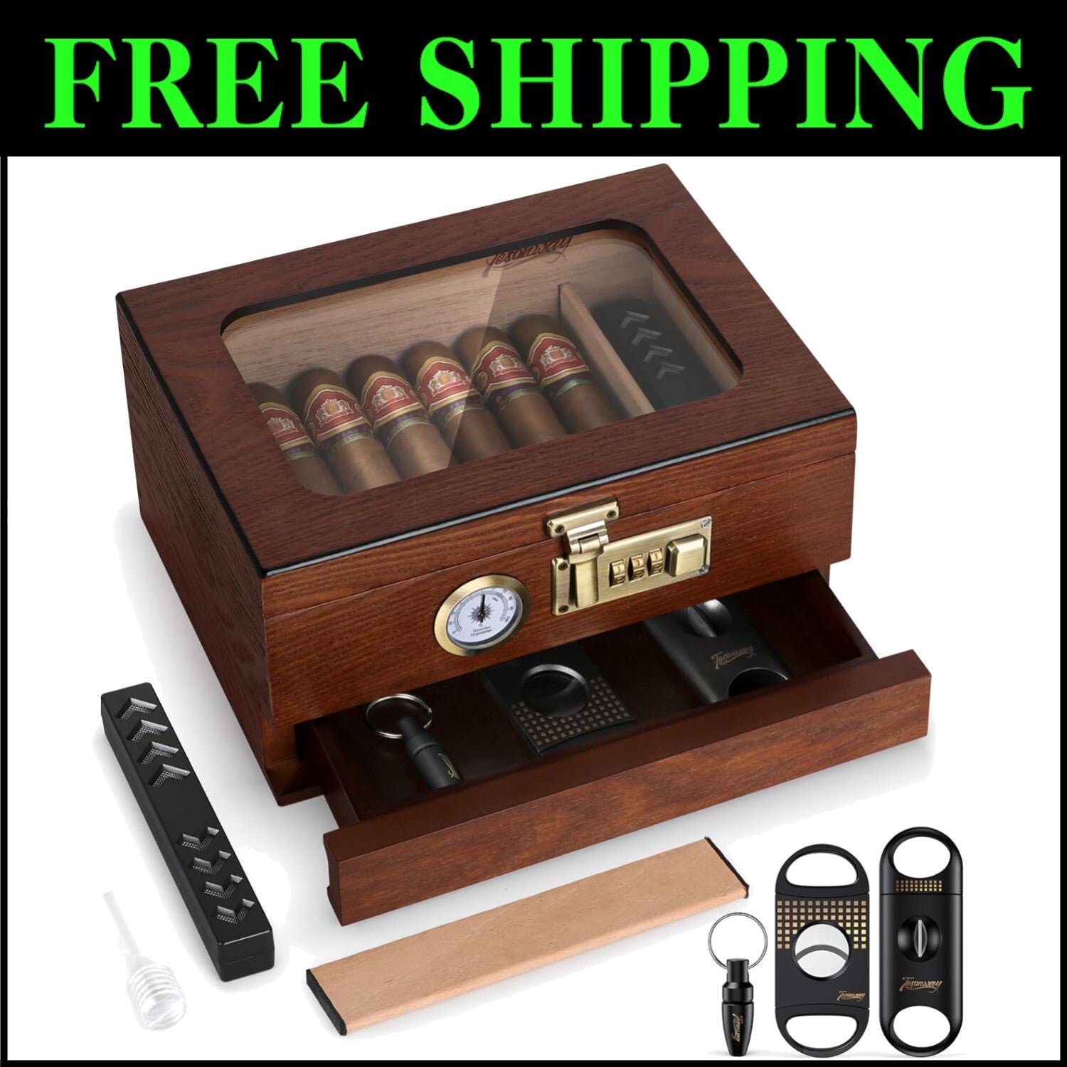 Stylish Desktop Cigar Box with Humidification & Security Features - Perfect Gift