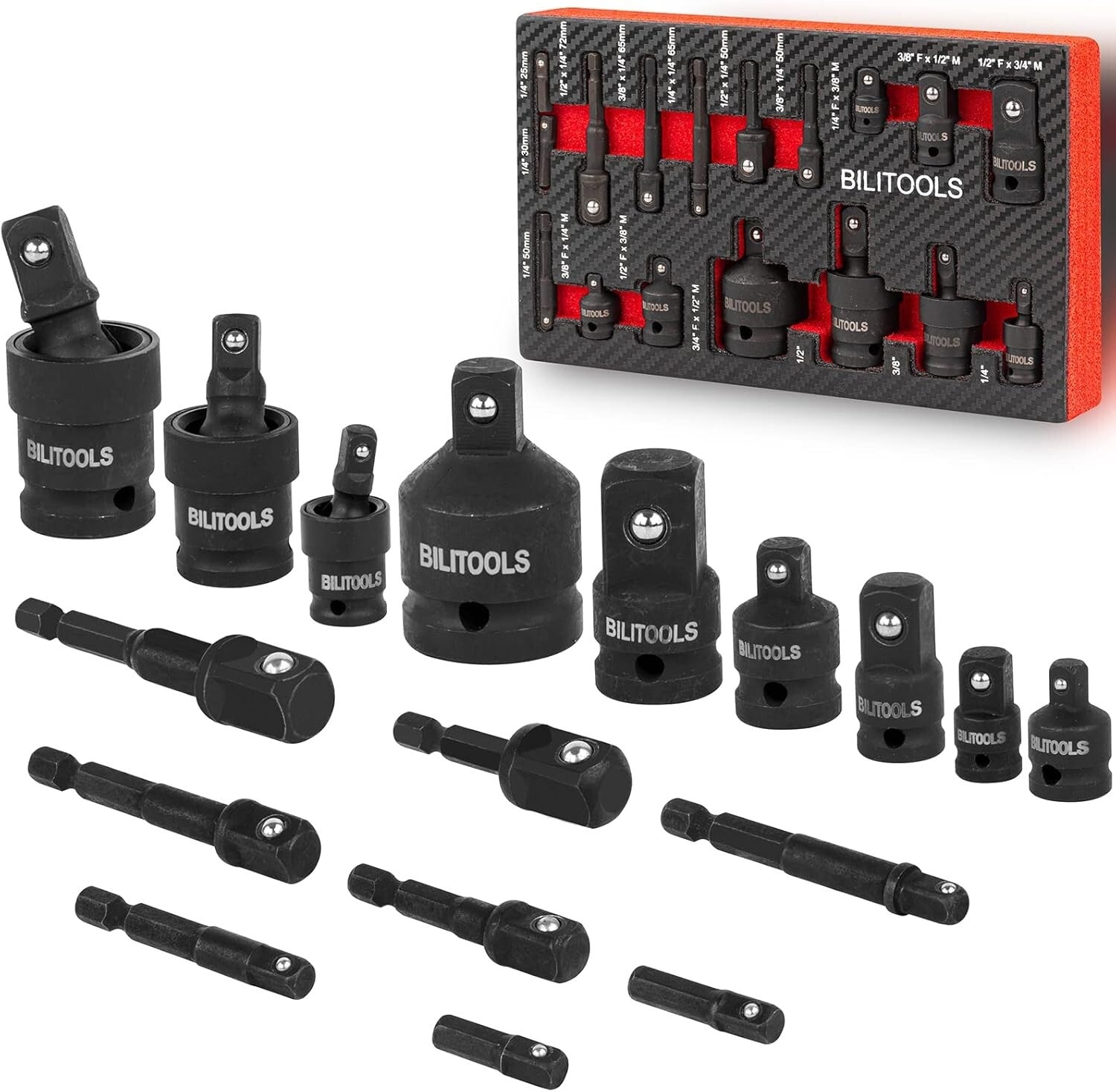 17-Piece Socket Adapter Set with Universal Joint & Foam Organizer - SPRING SALE