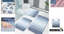Load image into Gallery viewer, Fluffy High Pile Blue Bathroom Rug Set, Quick Dry &amp; Machine Washable - 3 Pieces
