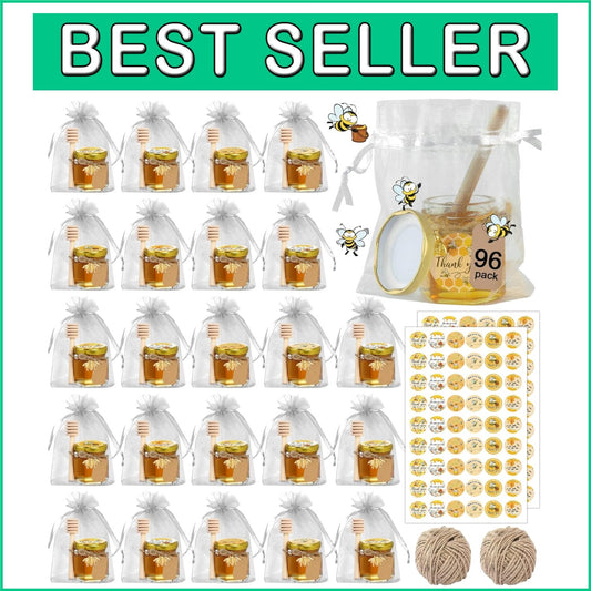 Cute 96 Pack Glass Honey Jars with Accessories – Ideal for Weddings & Birthdays