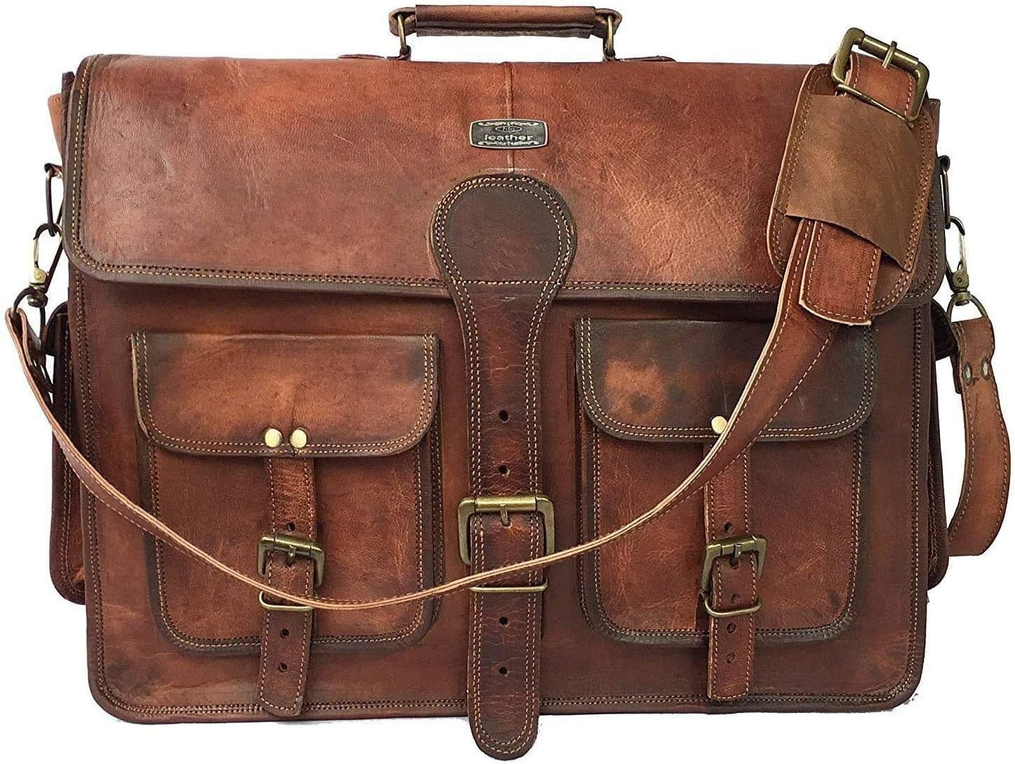 Crafted Leather Laptop Messenger with Vintage Appeal - 16 Inch Multi-Purpose Bag