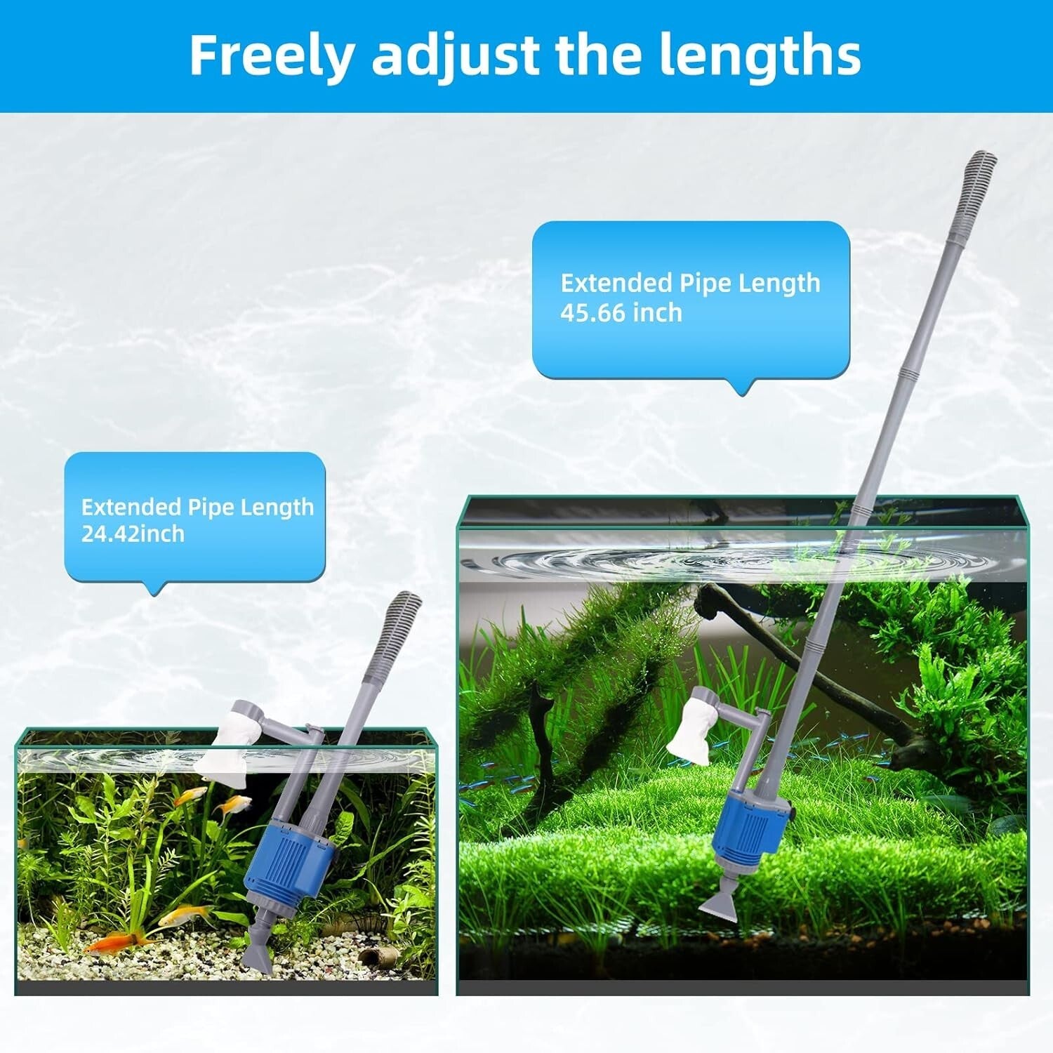 6-in-1 Electric Aquarium Cleaner: 12V, 28W Gravel Vacuum for 10-200 Gallon Tanks