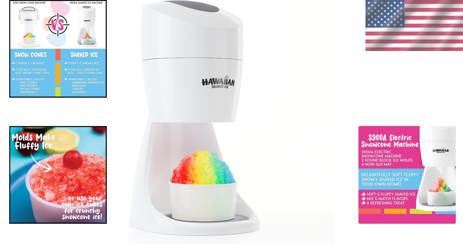 Electric Snow Cone and Shaved Ice Machine with Reusable Ice Molds - Compact 12"