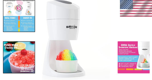 Electric Snow Cone and Shaved Ice Machine with Reusable Ice Molds - Compact 12"