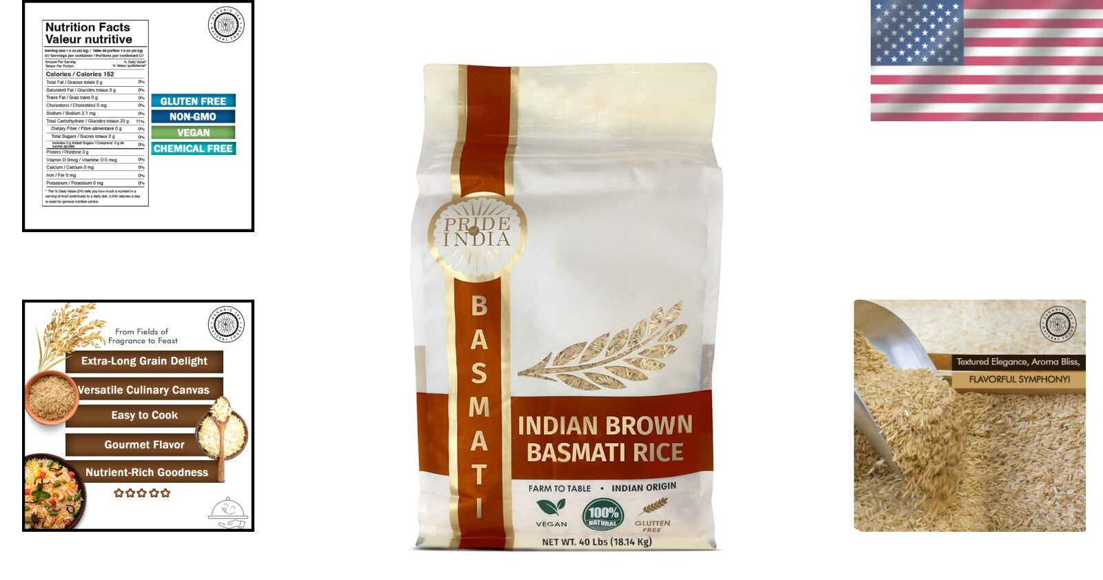 Extra Long Premium Brown Basmati Rice - 40lb Bulk for Restaurants & Homes