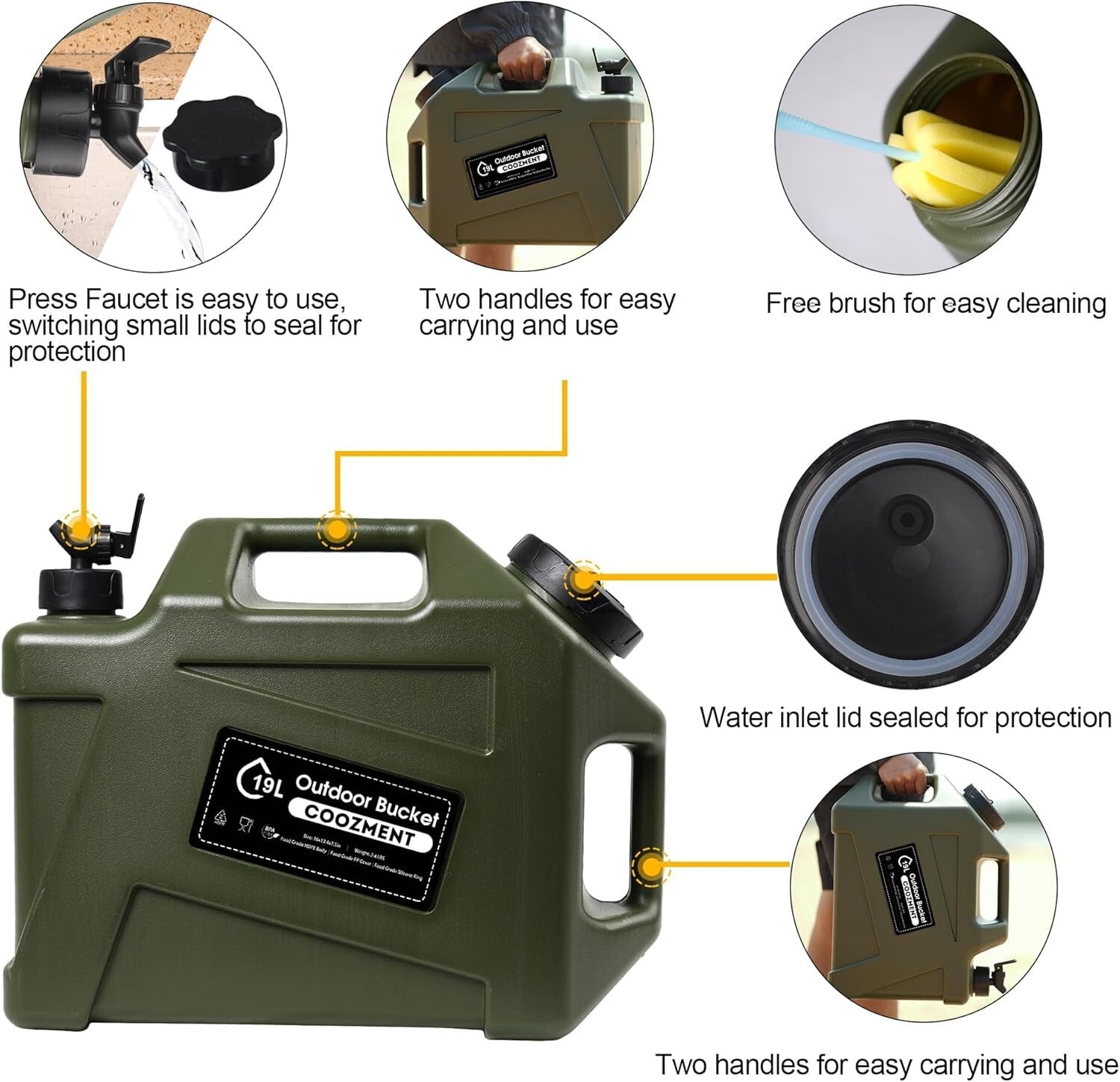 Lightweight 3.2/5 Gallon Water Container with Easy Dispensing Spout for Outdoors