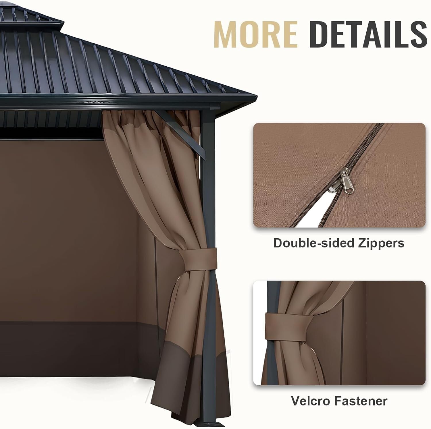 Universal Fit Gazebo Curtains 10' x 12' - Brown & Coffee with Easy Zipper Access